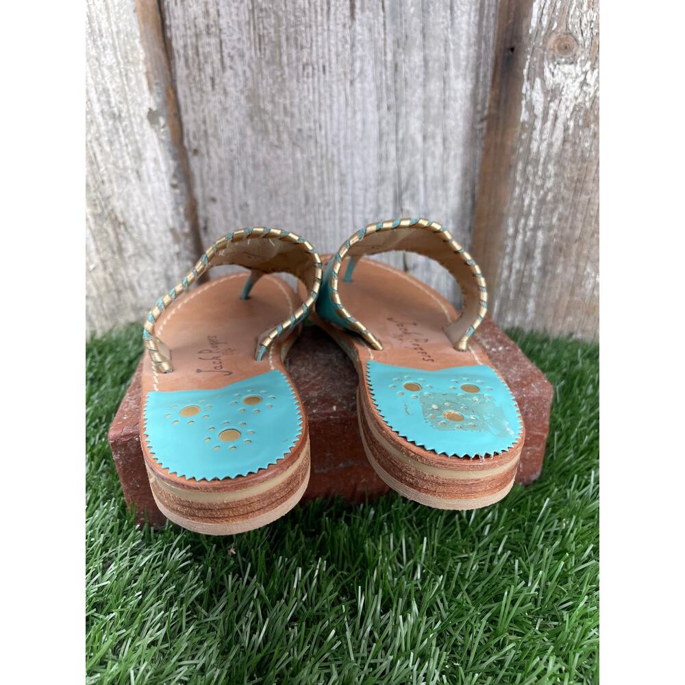 Jack Rogers Pineapple Teal Gold Thong Sandal Made Dominican Republic Women's 5.5 - Picture 4 of 9